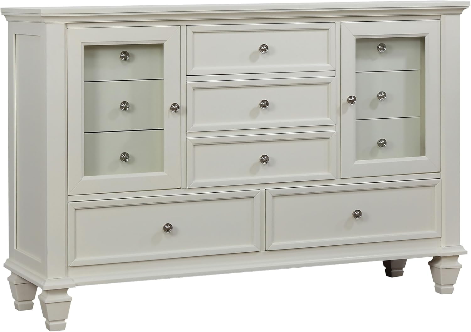 Coaster Home Furnishings Sandy Beach Coastal 5-Piece Bedroom Set Eastern King Size Panel Bed Frame 63-inch Headboard Cream White 201301KEN-S5