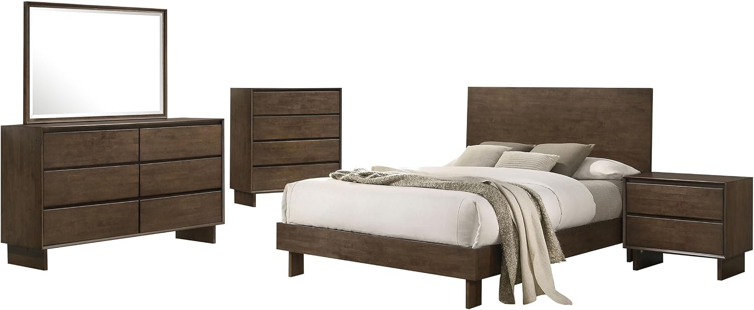 Coaster Home Furnishings Glenwood Transitional 5-Piece Bedroom Set Eastern King Size Panel Bed Frame 48-inch Headboard Warm Brown 225011KE-S5