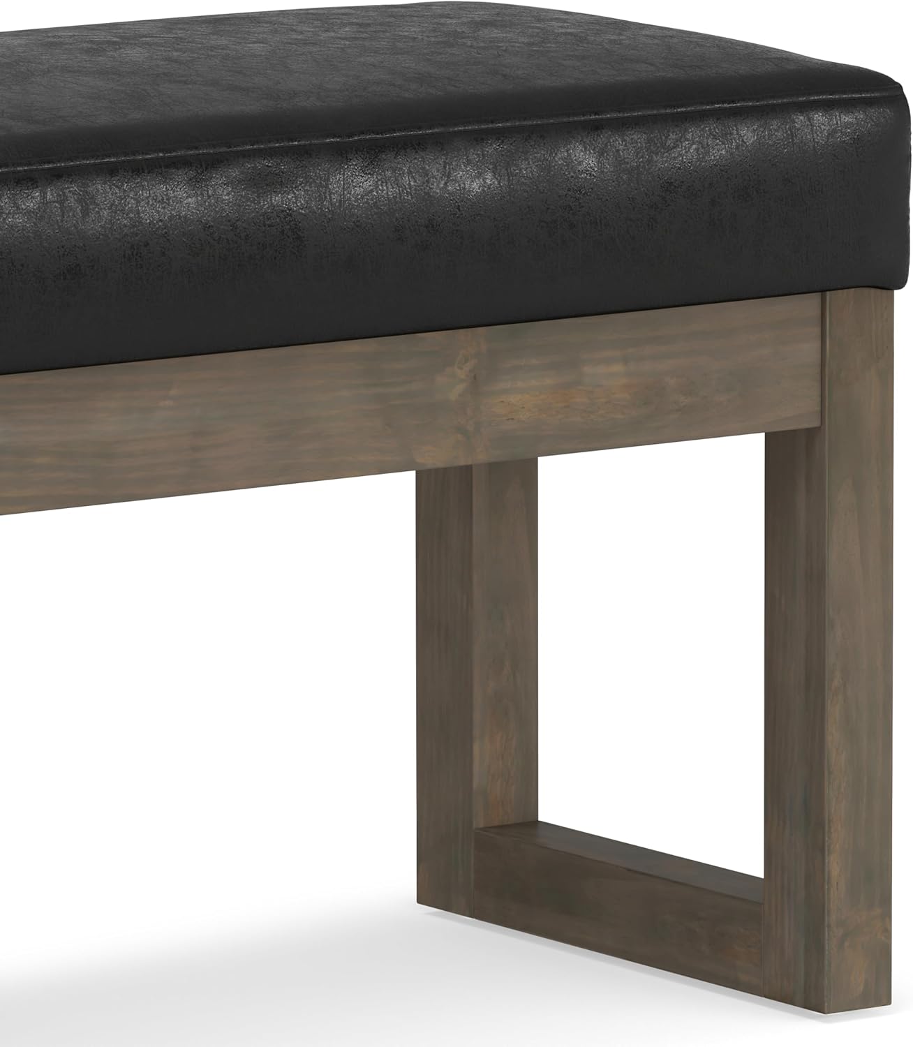 SIMPLIHOME Milltown Small Ottoman Bench - 27' Wide x 18' High Upholstered Vegan Leather Rectangle Footstool Ottoman in Distressed Black, Contemporary Bench for Bedroom with Cushioned Seat, Assembled