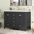 Bathroom Vanities with Sink Combo, 48' Modern Double Bathroom Vanity with 4 Doors & 5 Drawers, Freestanding White Bathroom Cabinet with Double Ceramic Sink, Black