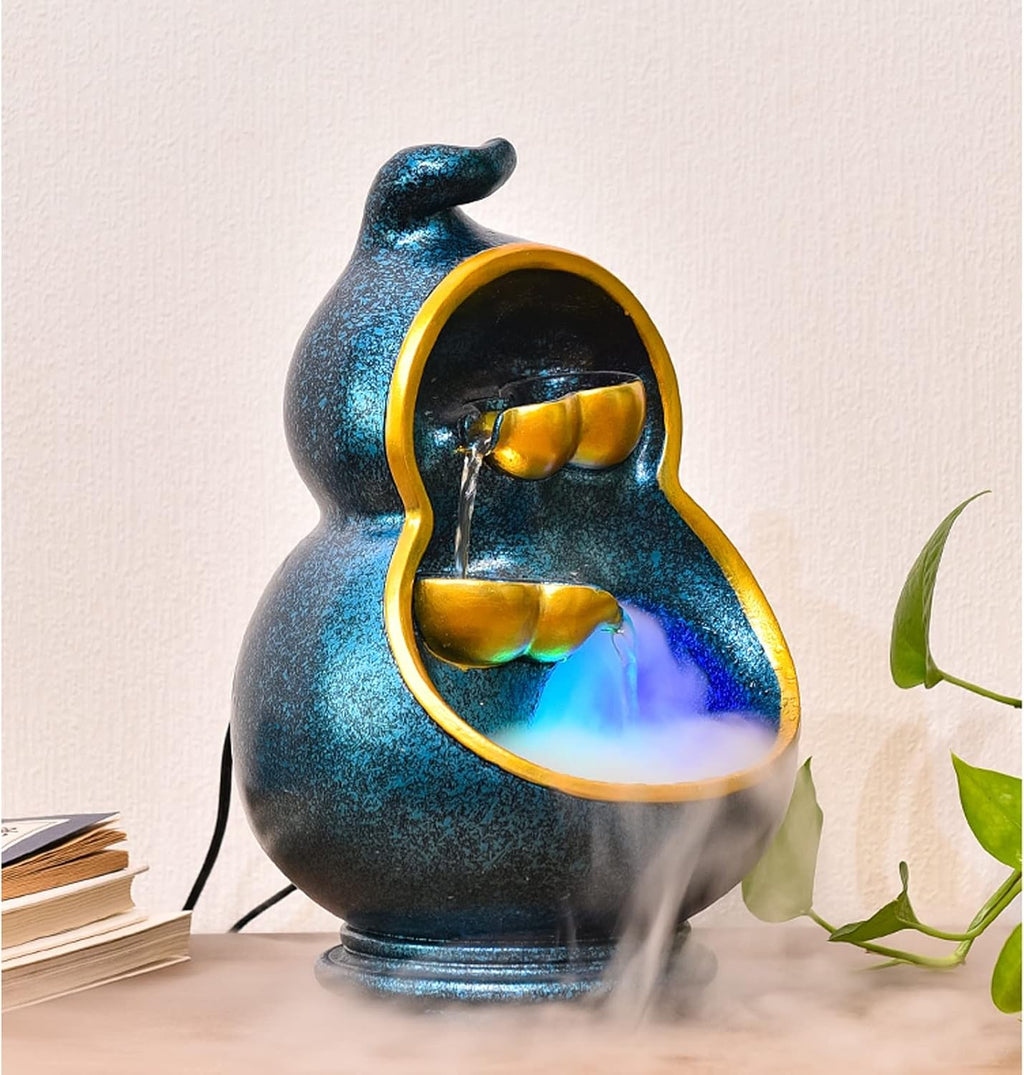 Desktop Fountain Indoor Tabletop Fountain Resin Gourd Shape Flowing Water Decoration Feature Home Office Living Room Desktop Housewarming Opening