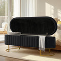 55.5' Velvet Upholstered Storage Bench with Channel Tufted Seat and Metal Legs, Multi-Functional Ottoman with Interior Organizer Pockets for Bedroom and Entryway, Flipping Lid Large Window Bench