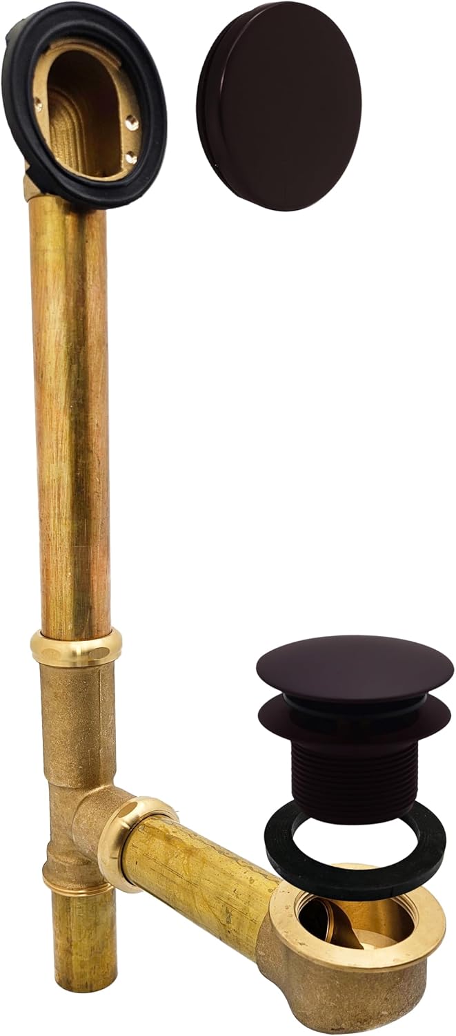 Westbrass A325H-12 14' Brass Bath Waste & Overflow Assembly with European Tip-Toe Drain Plug and Illusionary Faceplate, Oil Rubbed Bronze