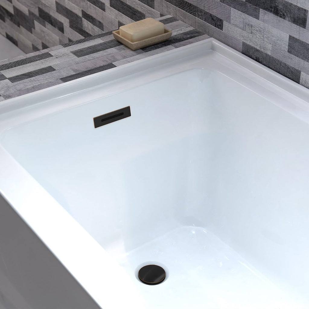 WOODBRIDGE 54' Acrylic Rectangular Alcove Soaking Bathtub in White with Left Drain, Oil Rubbed Bronz pop-UP Drain Included BA5430L
