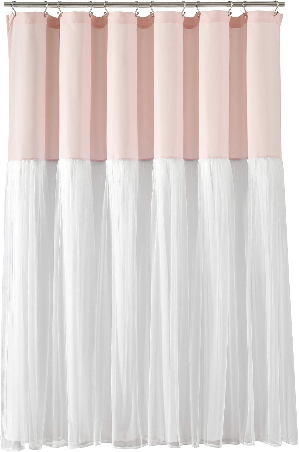 Lush Decor Tulle Skirt Colorblock Shower Curtain Single 72' W x 72' L Blush & White - Fabric Shower Curtains for Bathroom - Cute Bathroom Curtain (Pack of 6)