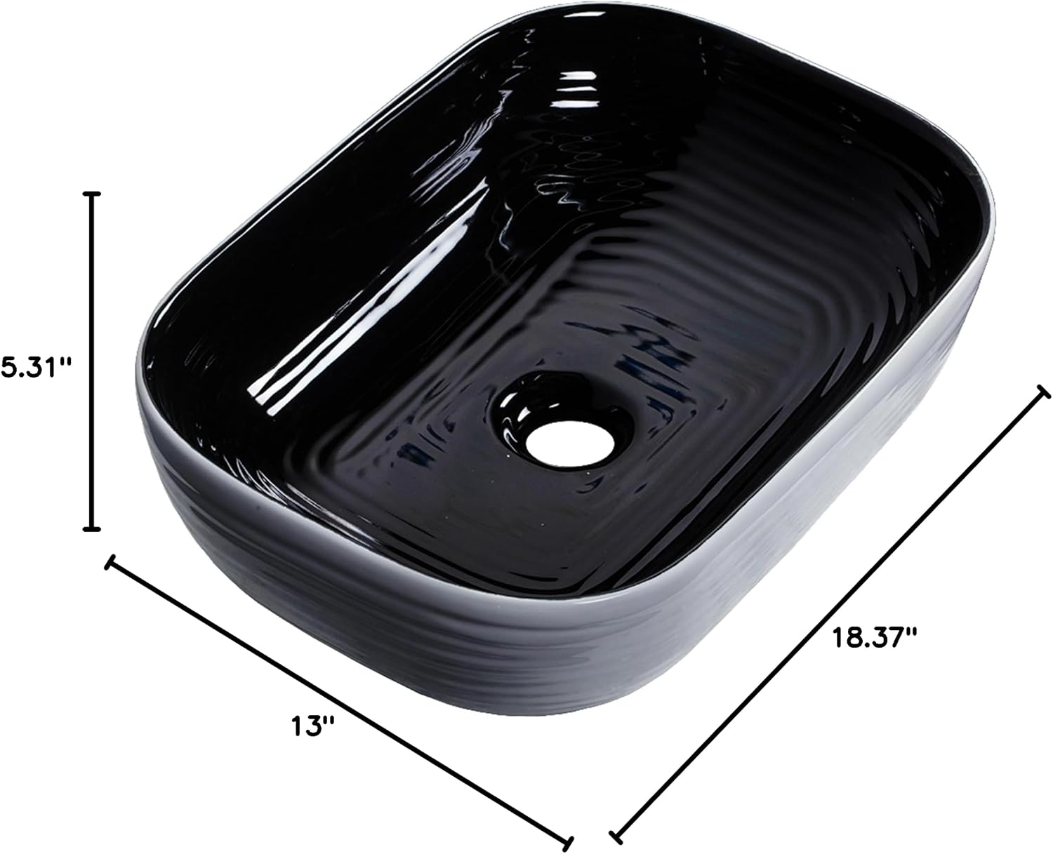 Strictly Sinks 18 Inch Rectangular Vessel Sink - Modern Ceramic Countertop Bathroom Sink – Easy to Install Above Counter Luxurious Bathroom Vessel Sink (18-3/8″ W x 13″ L x 5-5/16″ H)