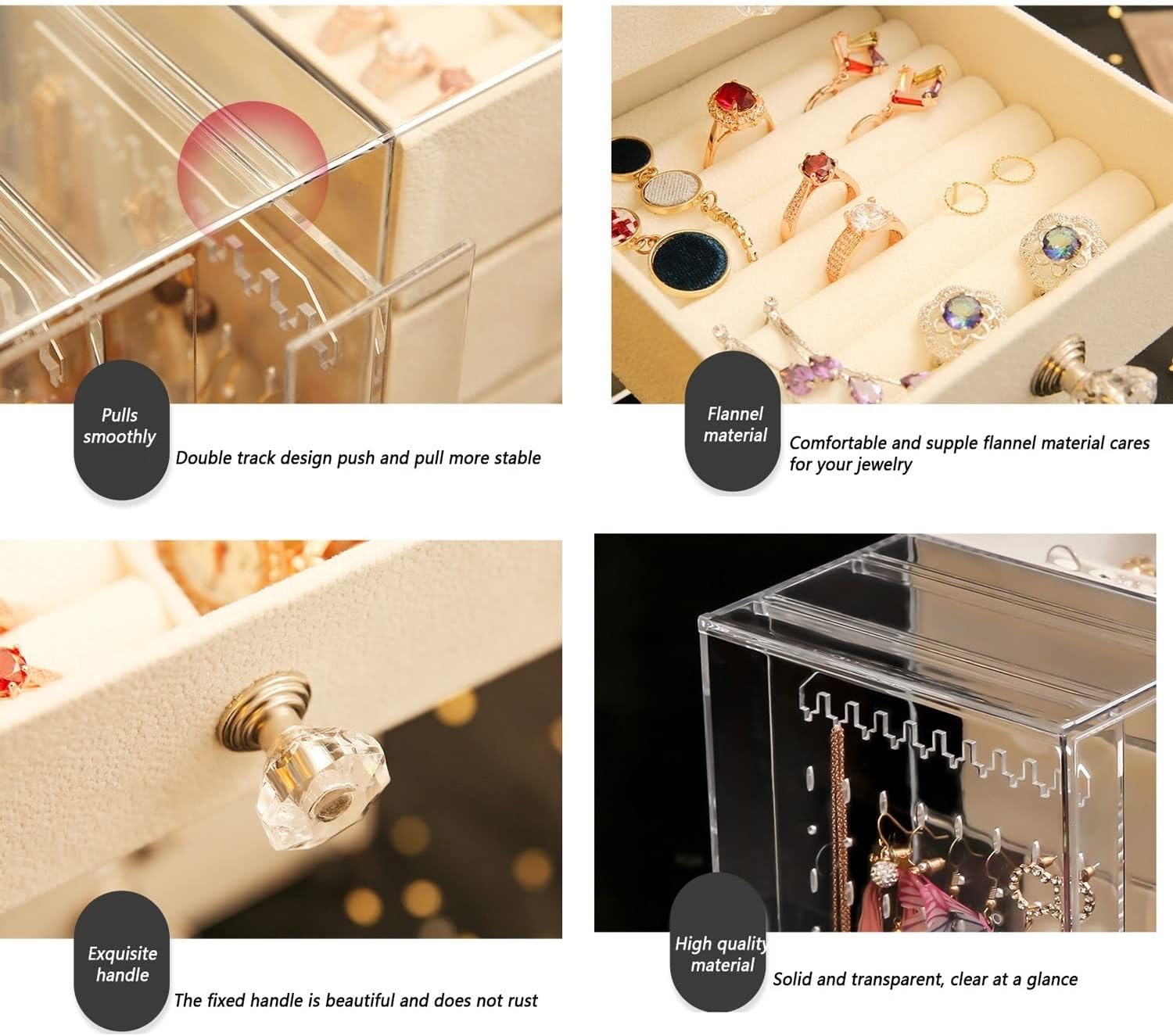 XH Makeup Organizer Hair Accessories Display Case,Desktop Jewelry Storage Box Transparent Earrings Earring Rack,Great for Bathroom Countertop Bedroom Dresser (Beige)