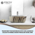 Strictly Sinks 20 Inch Bathroom Vessel Sink – Calacatta Marble Design Ceramic Countertop Bathroom Sink – Easy to Install Above Counter Luxurious Vessel Sink for Bathroom (20″ W x 16″ L x 5-1/4″ H)