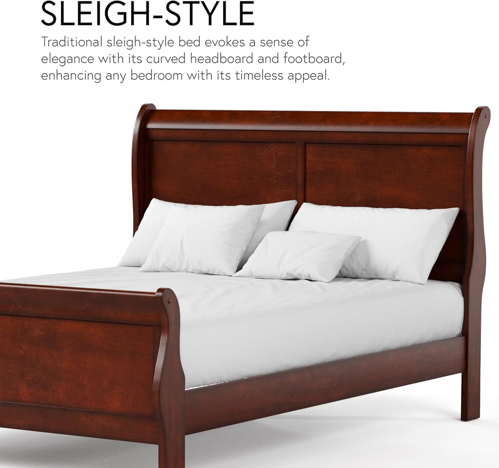 Furniture of America Arabella Traditional Solid Wood 5 Piece Bedroom Set with King Bed Frame, Nightstands, Dresser with Mirror, Storage and Organization, Bedframe Box Spring Needed, Cherry