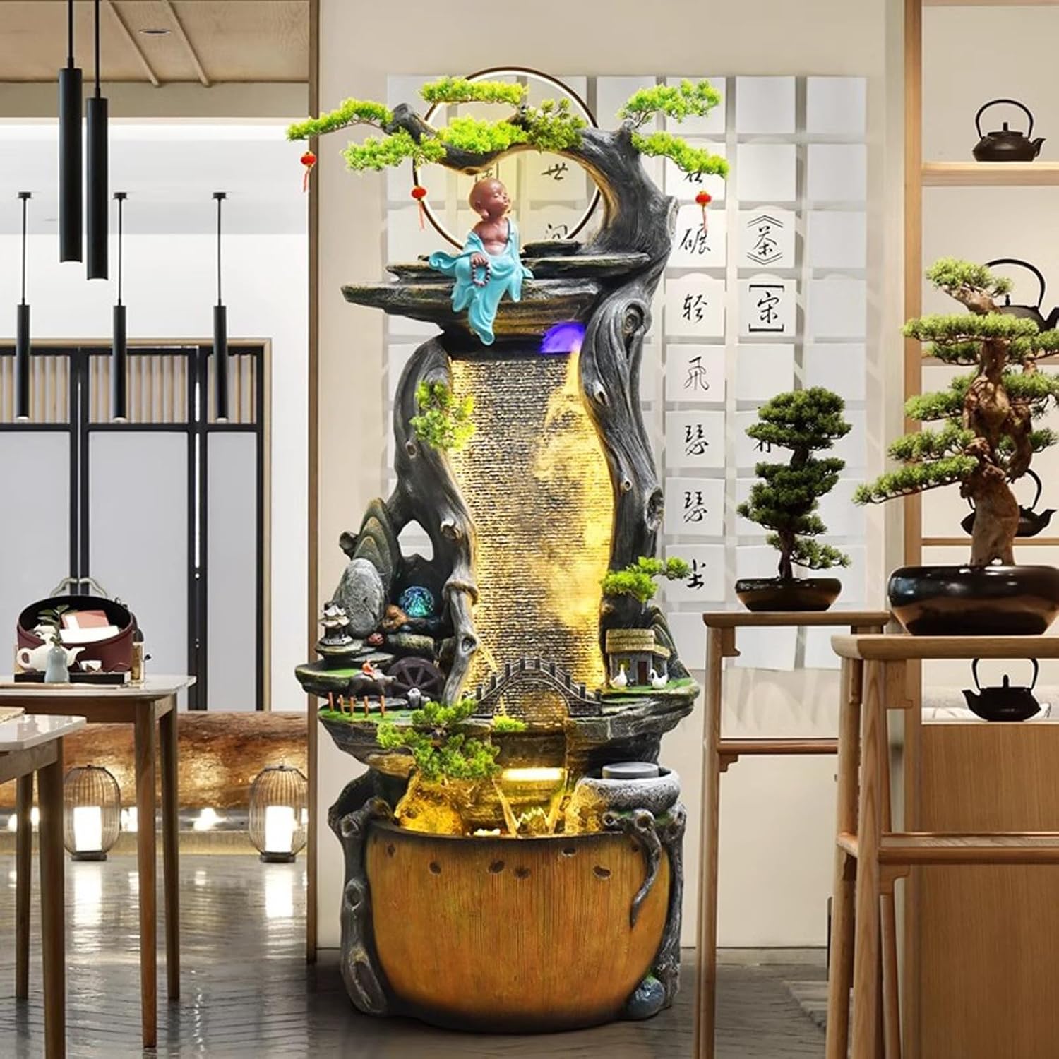 Tabletop Fountain Flowing Water Decorations Circular Floor Ceiling Living Room Office Rockery Housewarming Gift Decorations Pastoral Scenery Floor Ceiling Decorations Desktop Fountain