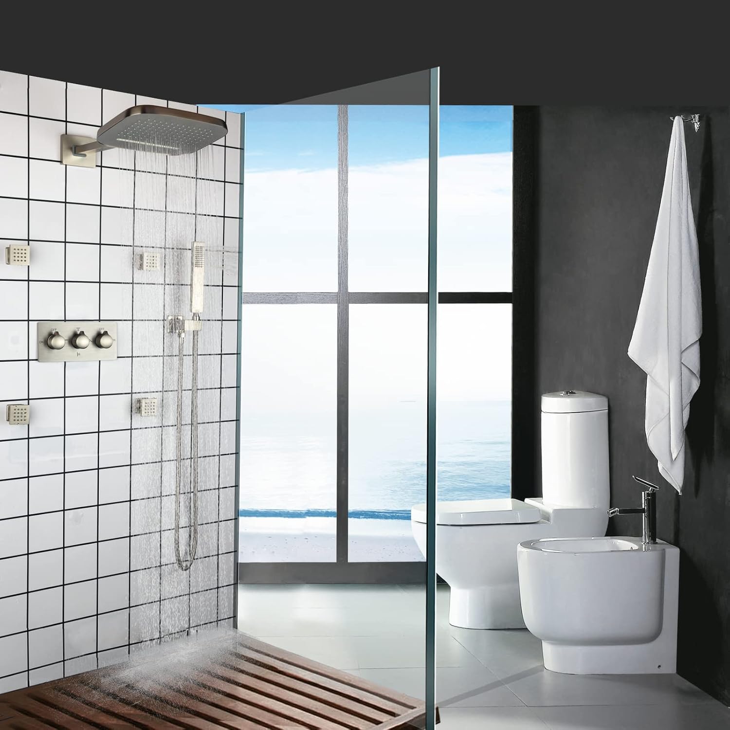Brushed Waterfall Rain Shower Head With Handheld Spray Wall Mounted Brass 8X10 Inch Rainfall Showers System Massage Spa Body Combo Set