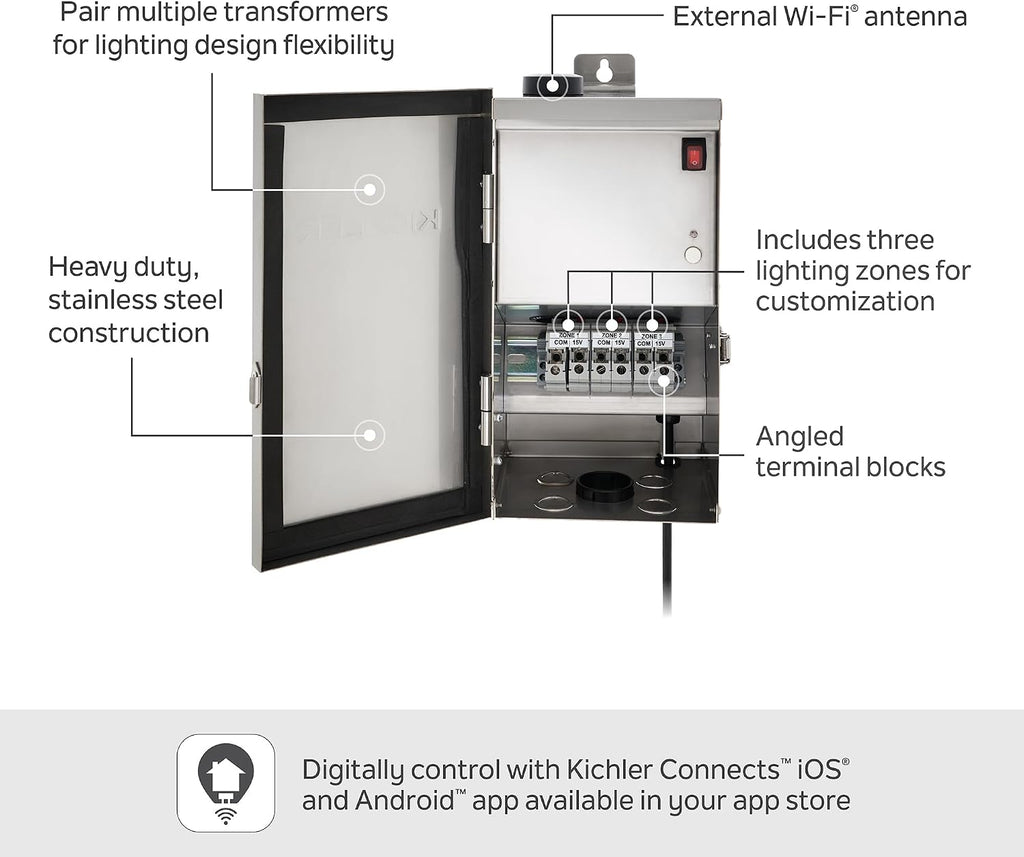 Kichler Pro Series Transformer 300W in Stainless Steel, Compact Outdoor Power Supply, 15PR300SS