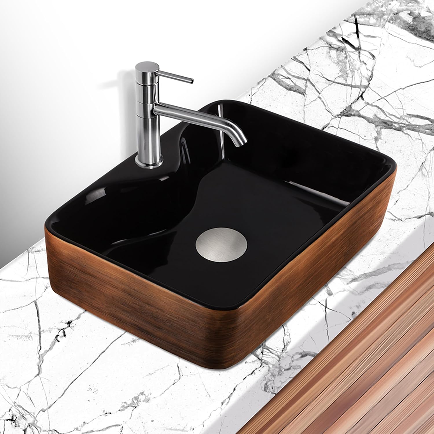 Strictly Sinks 19 Inch Rectangular Bathroom Vessel Sink - Ceramic Countertop Bathroom Sink – Easy to Install Above Counter Luxurious Vessel Sink for Bathroom (18 7/8″ W x 14 1/2″ L x 5 1/4″ H)