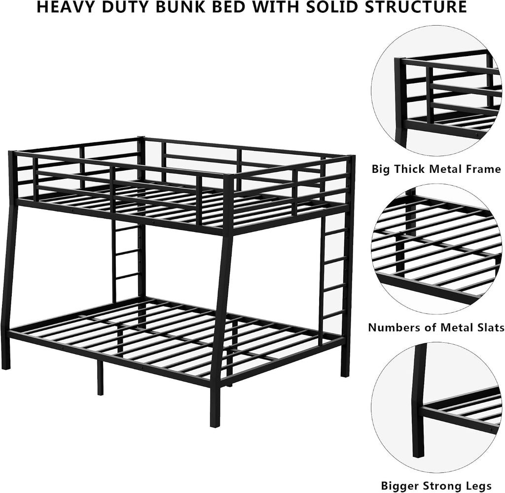 Setawix Metal Full XL Over Queen Bunk Bed,Heavy Duty Queen Bunk Beds for Adults,Industrial Bunkbed with Ladders for Kids,Teens,Boys,Girls,Space Saving,Low Noice (Black, Full XL Over Queen)