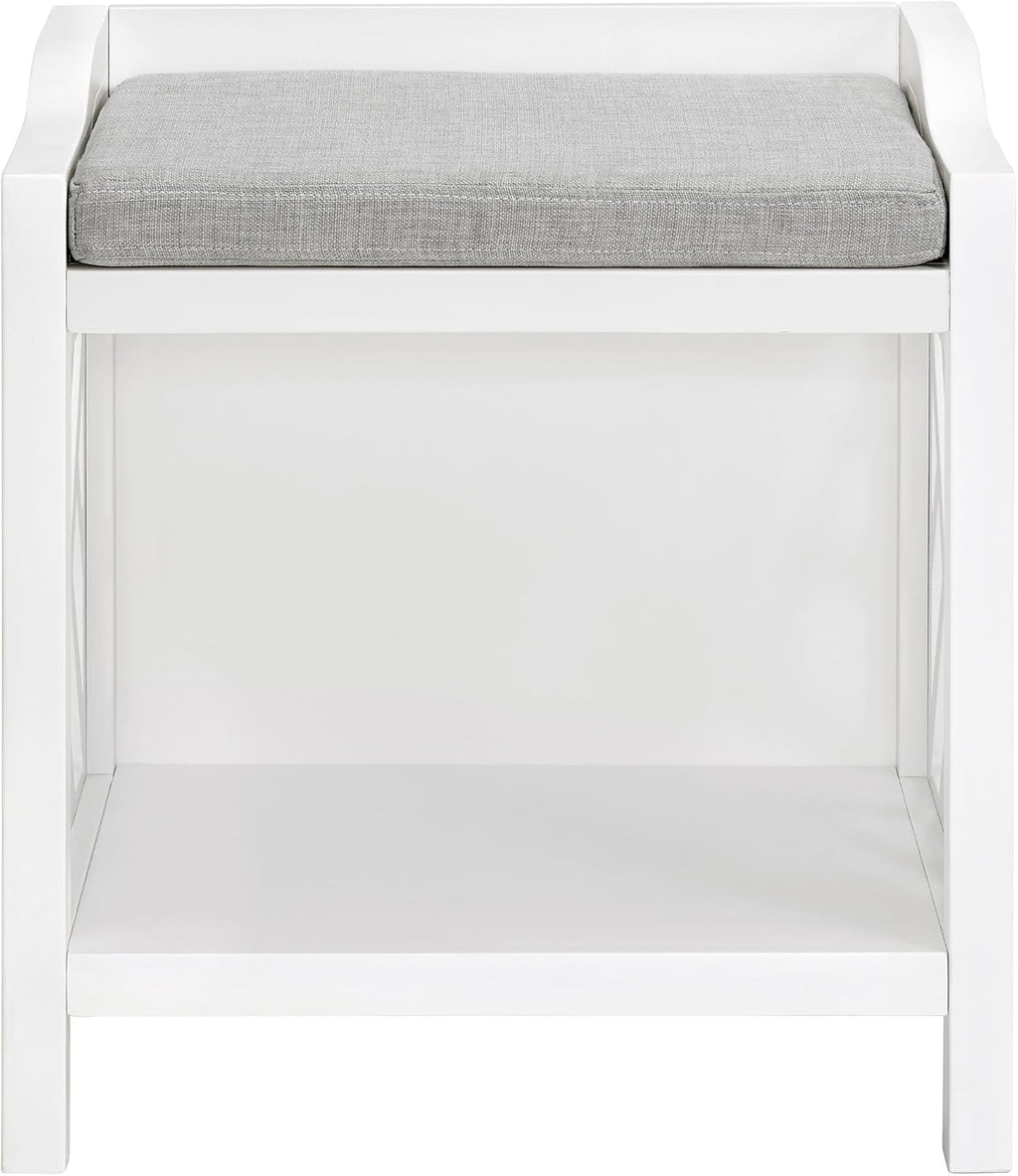 Alaterre Furniture Coventry Bench Stool with Cushion - Pine Wood Bench for Entryway or Bathroom Storage - Use as Shoe Rack, Vanity Chair and More (White)