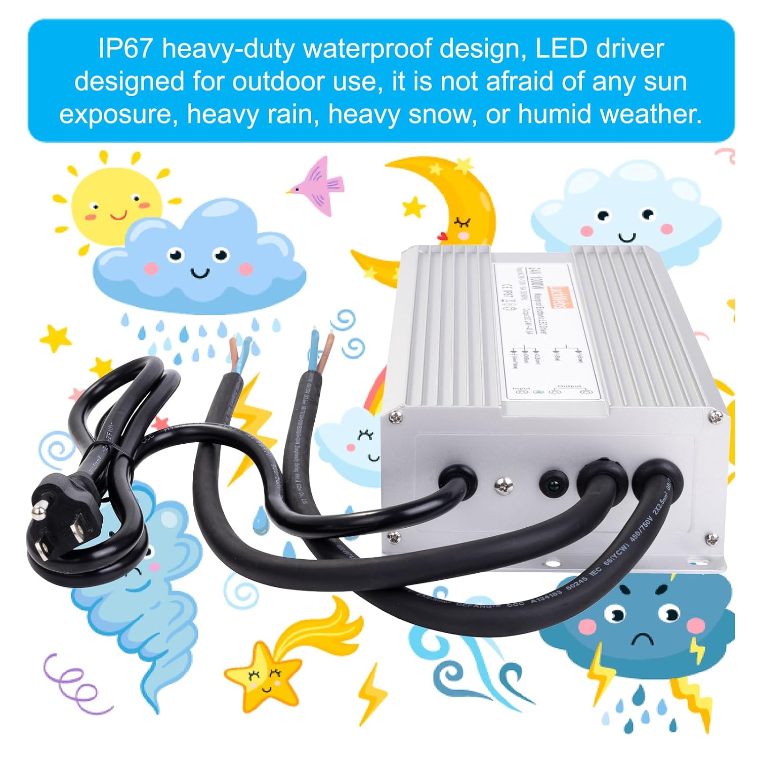 LED Driver 24V 1000W Waterproof Power Supply AC90-130V to DC24V41.6A Switching Power Supply IP67 Converter Suitable for Outdoor LED Lighting and Any 24V DC Equipment