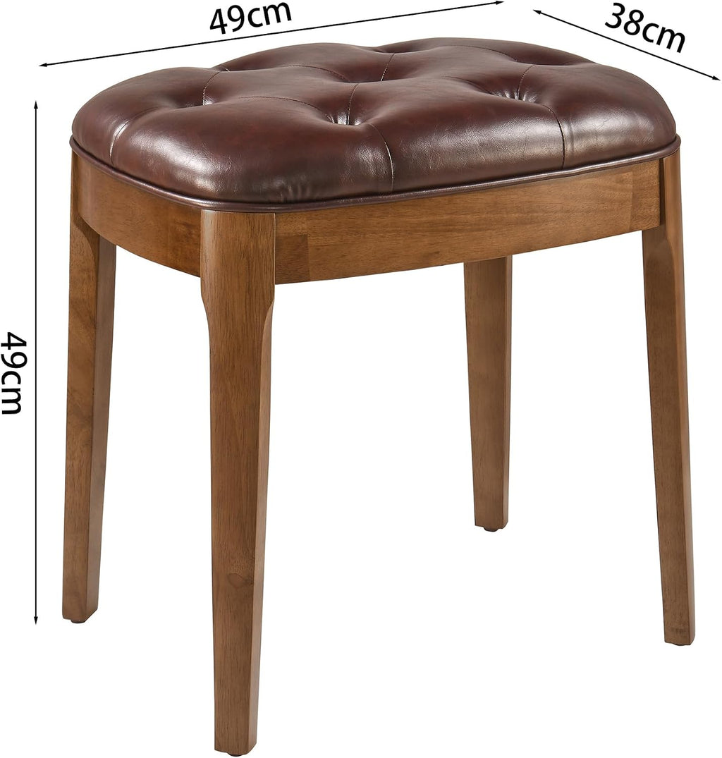Vanity Stool with Padded Cushion, Vanity Bench with Wood Legs, Piano Bench Seat with with Solid Wood Legs, Backless Vanity Stool for Makeup Room, Bedroom, Dining Room and Study Room, Brown