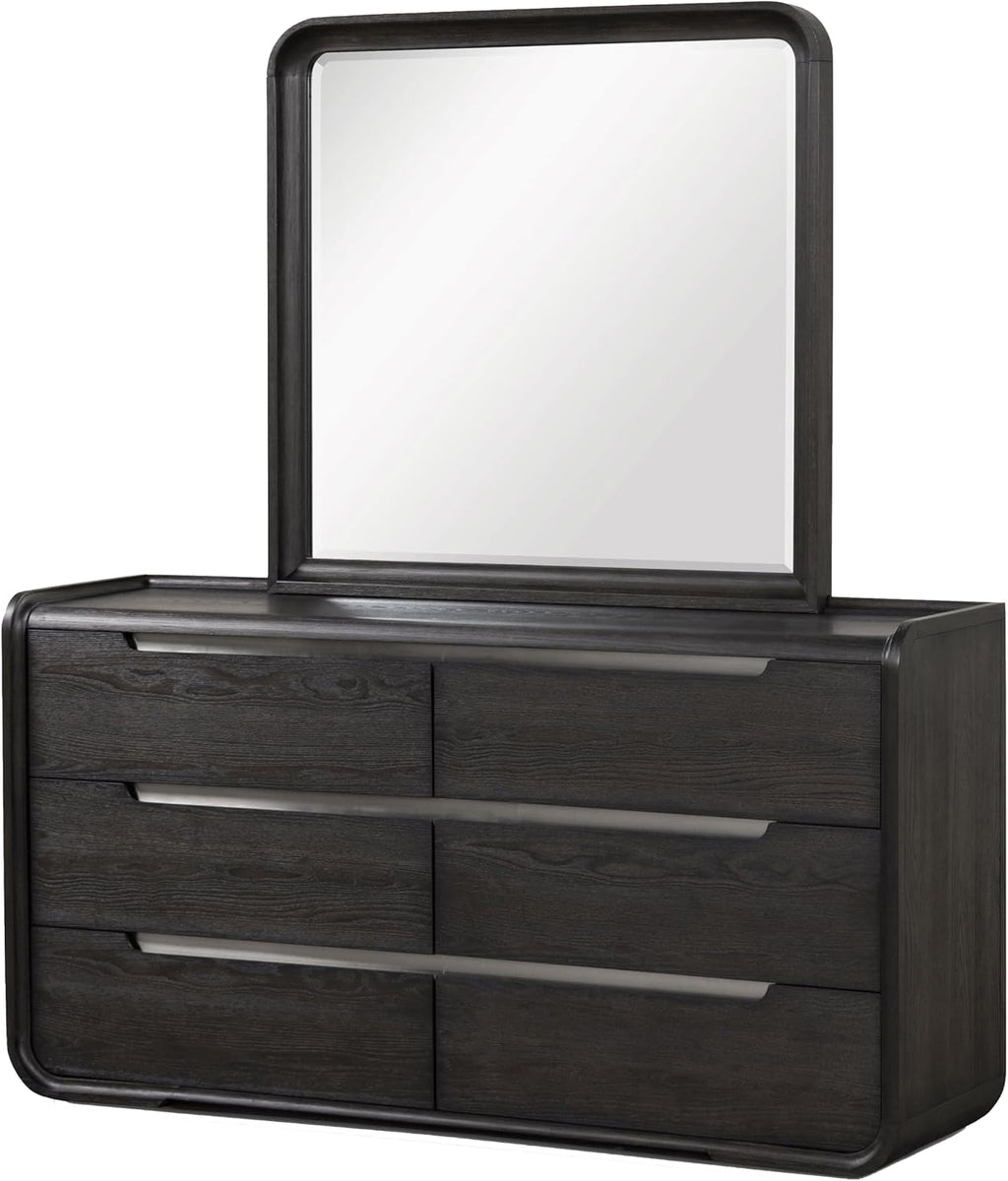 Furniture of America Teada Modern Wood 5-Piece Bedroom Set with Padded Curved Headboard, Oval Nightstand, Felt-Lined Top and UV-Stained Lower Drawers, Box Spring Needed, Queen, Black