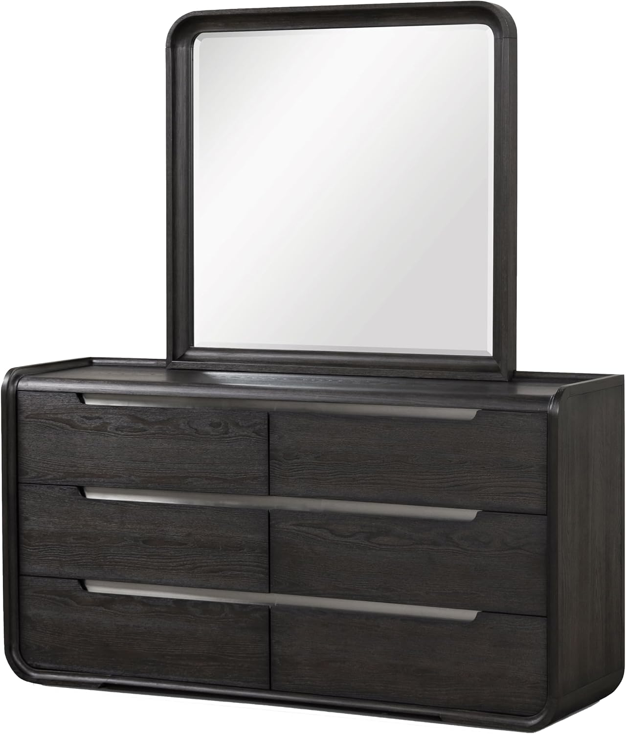Furniture of America Teada Modern Wood 5-Piece Bedroom Set with Padded Curved Headboard, Oval Nightstand, Felt-Lined Top and UV-Stained Lower Drawers, Box Spring Needed, Queen, Black