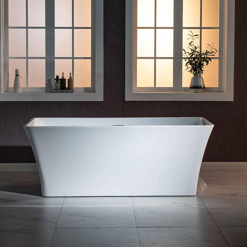 WOODBRIDGE 59' Acrylic Freestanding Bathtub Contemporary Soaking White Tub with Oil Rubbed Bronze Overflow and Drain，BTA1509 -ORB-Drain &O