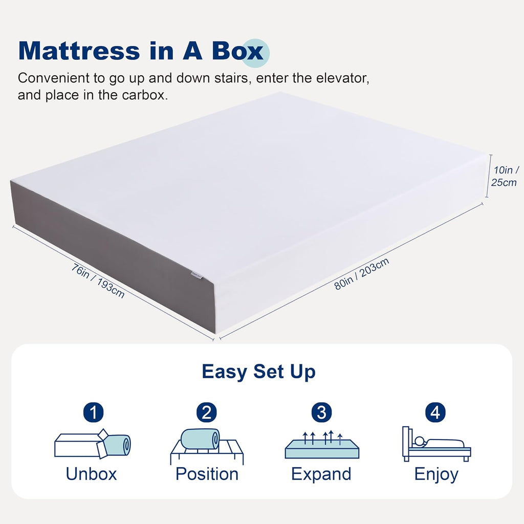 Amazon Basics Breathable Gel Memory Foam Mattress, Medium Firm, 10 Inch, King, White/Grey