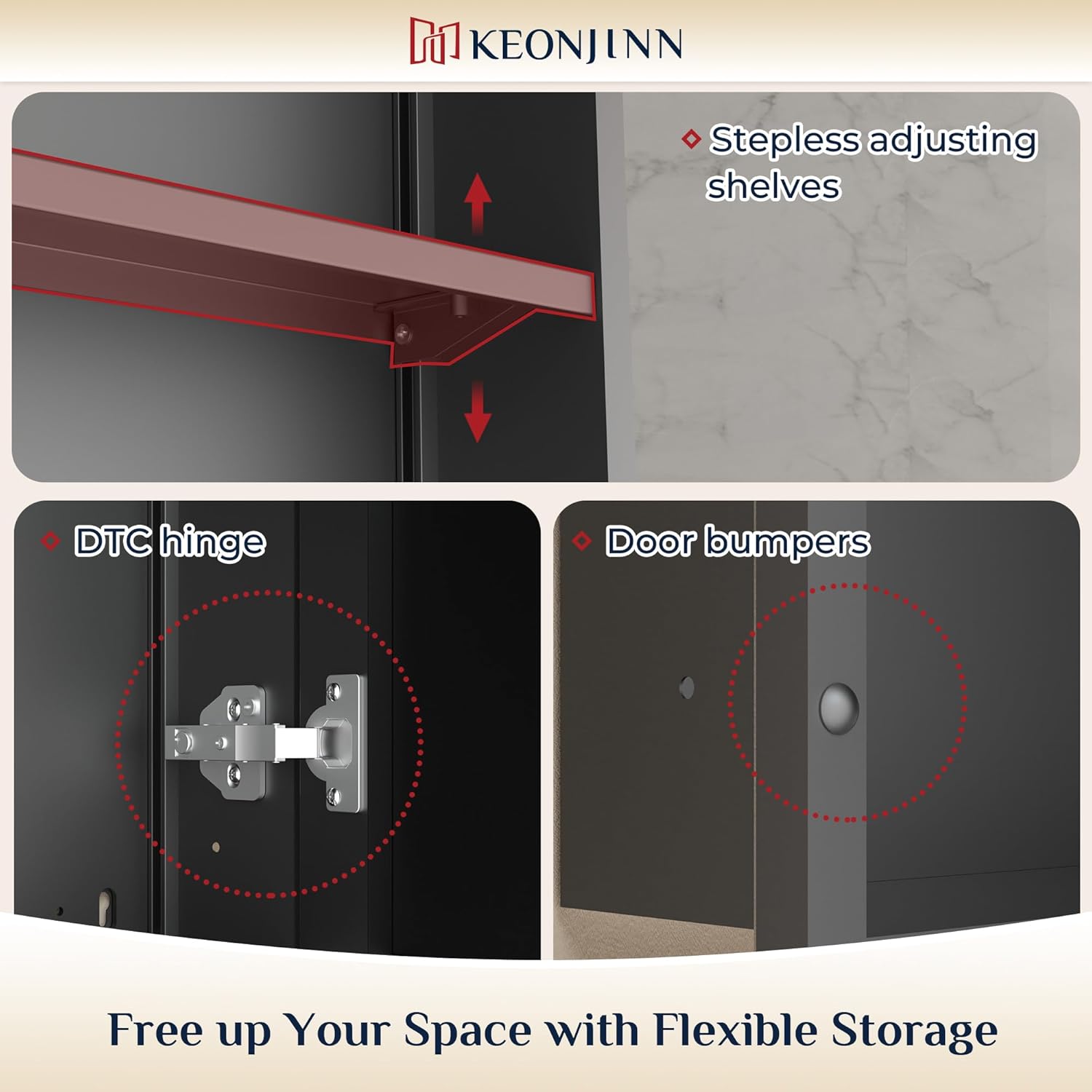 Keonjinn 20' x 26' Black Medicine Cabinet for Bathroom, Fully Assembled, Recessed or Surface Wall-Mounted, Aluminum Framed Beveled Mirror with Storage, Mirrored Cabinets with 2 Adjustable Shelves