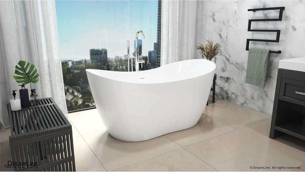 DreamLine Nile 54 inch L x 28 3/8 inch W x 28 3/8 inch H Freestanding Acrylic Bathtub with Oil Rubbed Bronze Drain