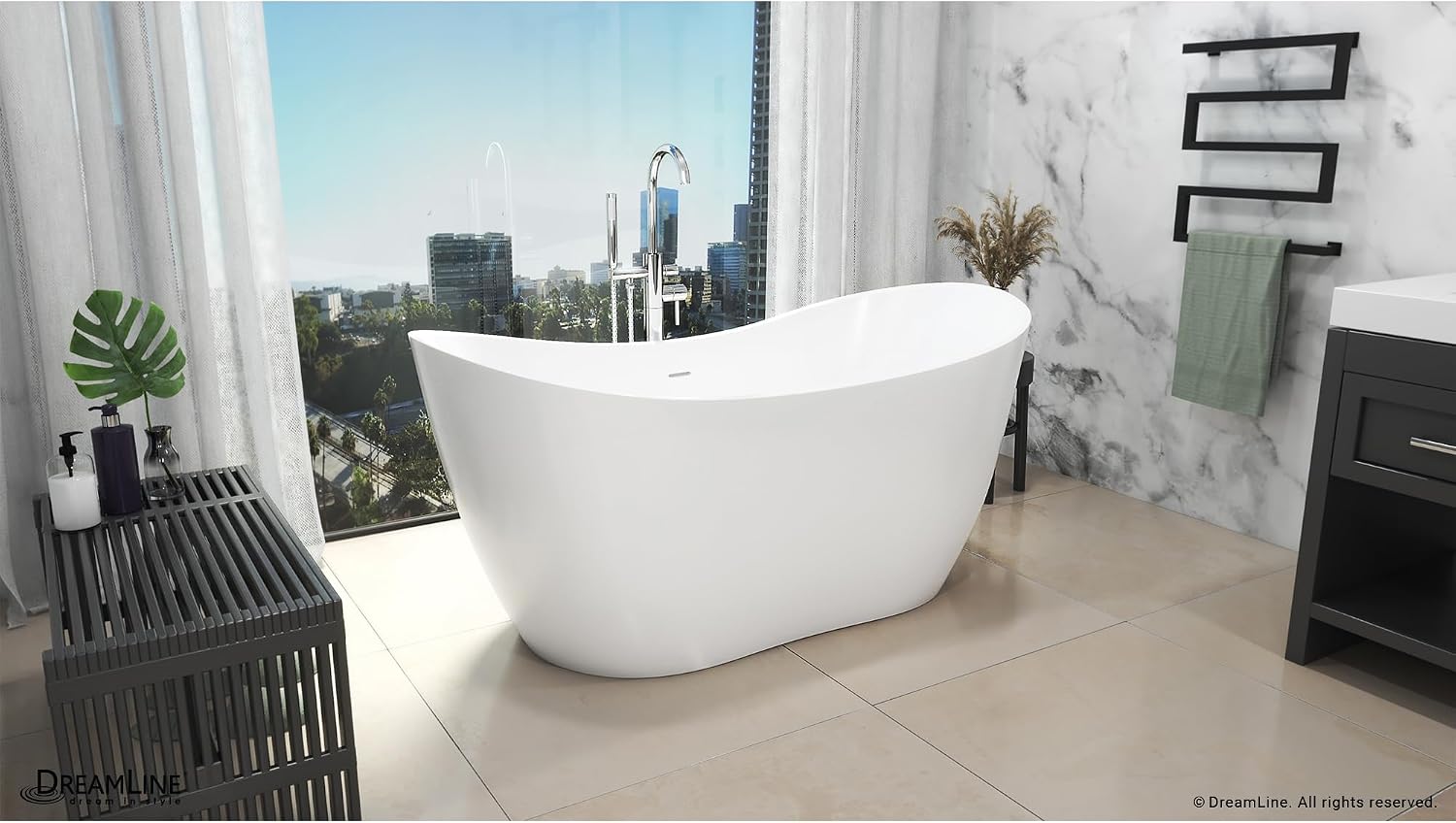 DreamLine Nile 54 inch L x 28 3/8 inch W x 28 3/8 inch H Freestanding Acrylic Bathtub with Oil Rubbed Bronze Drain