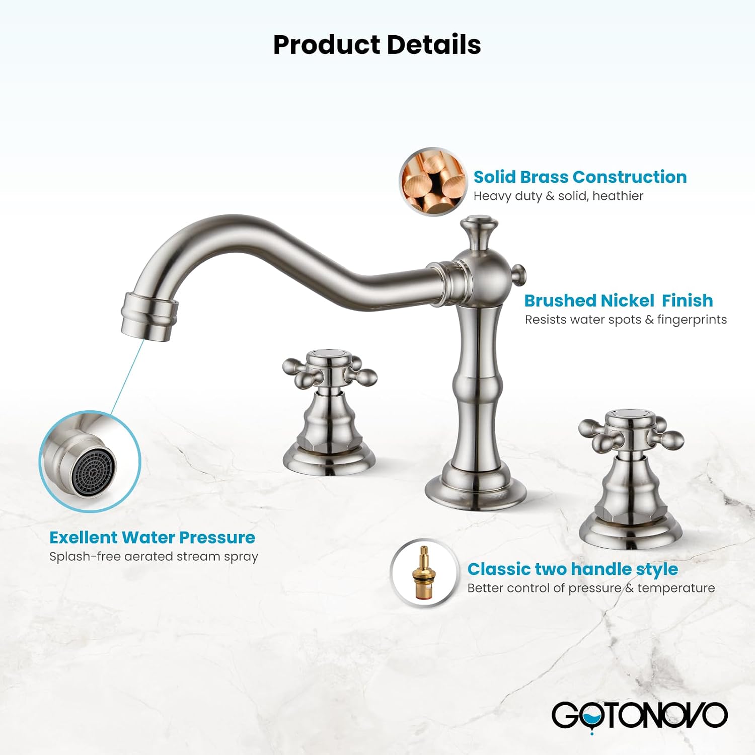 gotonovo 10' Rain Shower System Brushed Nickel Luxury High Pressure Shower Head with Hand Held Spray Rough-in Valve with Widespread Bathroom Faucet 3 Holes Deck Mounted with Pop Up Drain