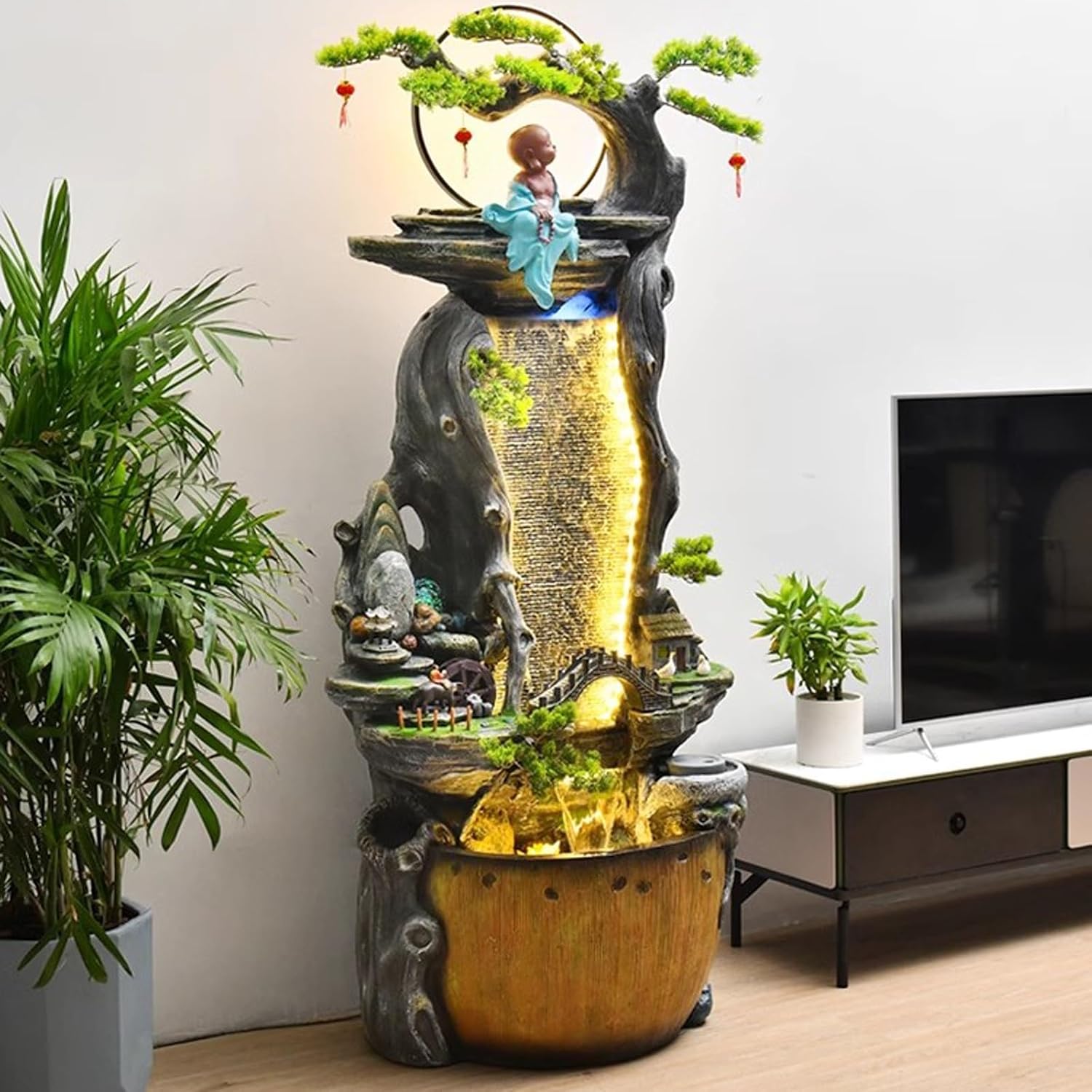 Tabletop Fountain Flowing Water Decorations Circular Floor Ceiling Living Room Office Rockery Housewarming Gift Decorations Pastoral Scenery Floor Ceiling Decorations Desktop Fountain