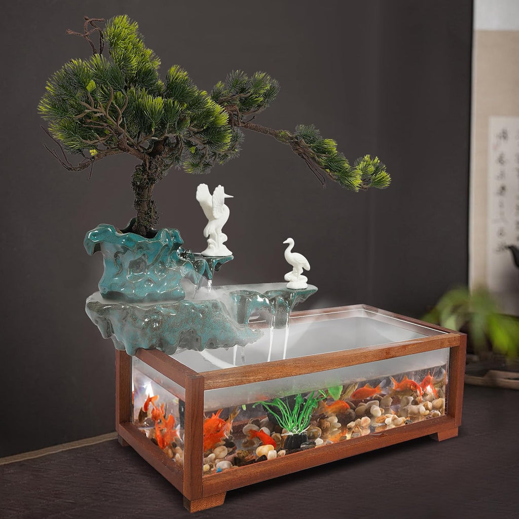 Indoor Fountain Rockery Tabletop Fountain with an Atomizer Elaxation Water Feature Meditation Desktop Fountains for Home Office Decor or Giving 18.9'' x 9.8'' x 13.4'' with LED Light