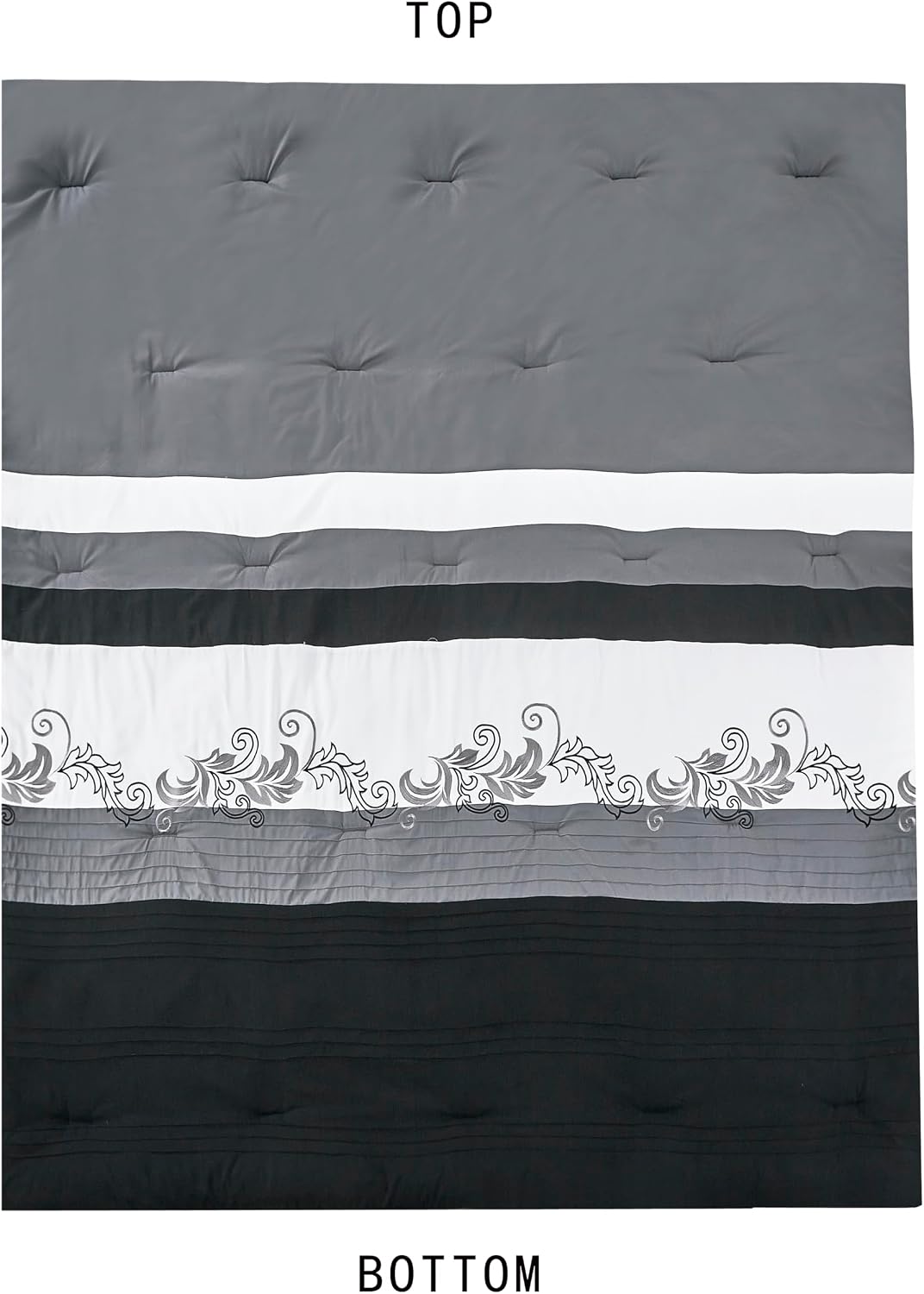 Chezmoi Collection Napa 7-Piece Luxury Leaves Scroll Embroidery Bedding Comforter Set (Oversized King, Black/Gray/White)