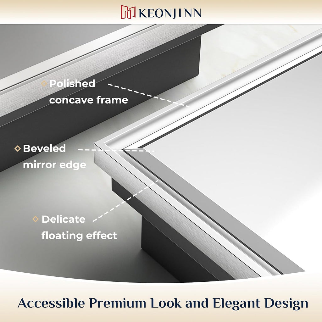 Keonjinn 21' x 27' Medicine Cabinet for Bathroom, Silver Recessed or Surface Wall-Mounted Aluminum Alloy Framed Beveled Mirror with Storage, Mirrored Cabinets with 2 Adjustable Shelves for Bath Modern