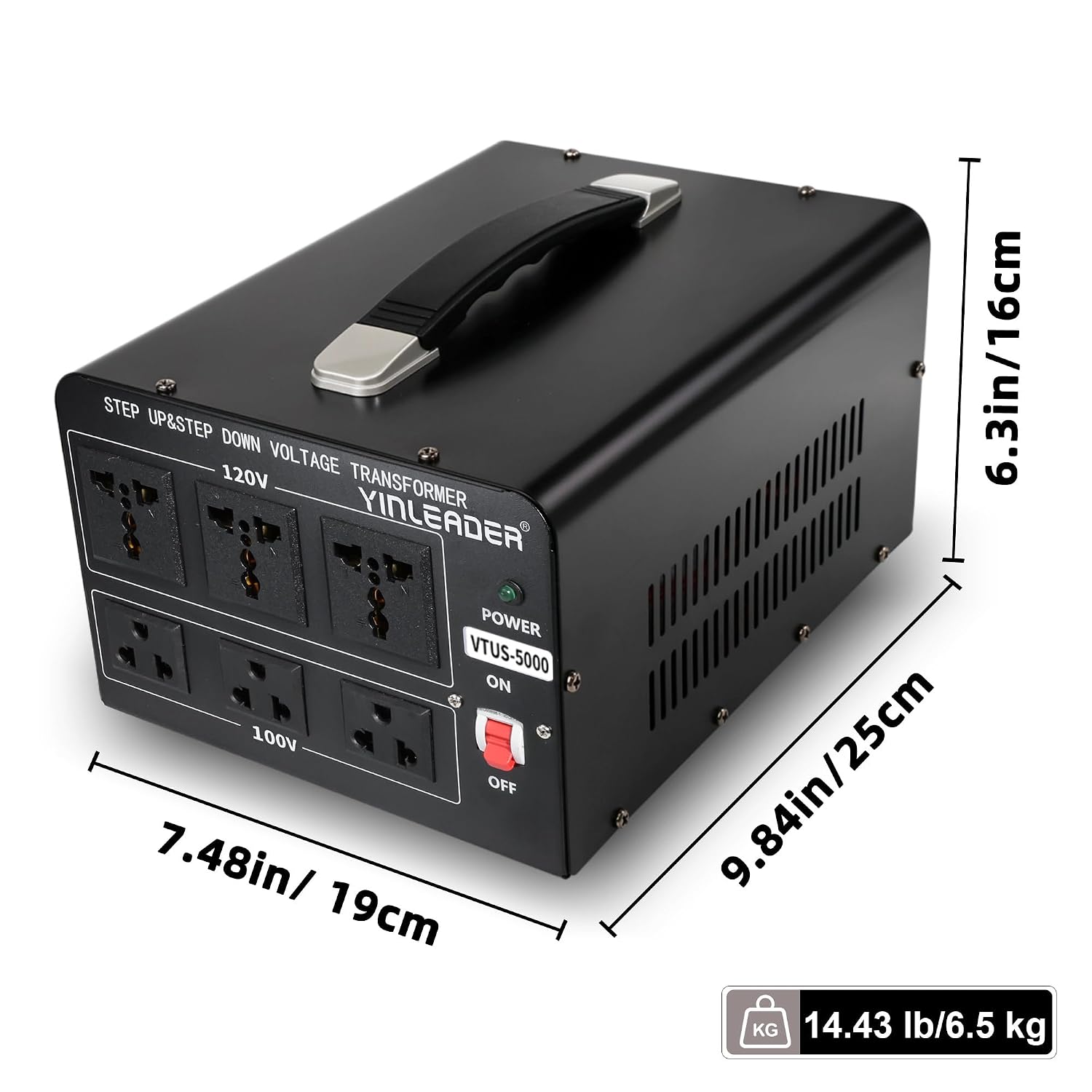 Yinleader 120V to 100V US to Japan Voltage Converter Step Down/Up Transformer for Japanese Industrial or High-Power Use in US(5000W)