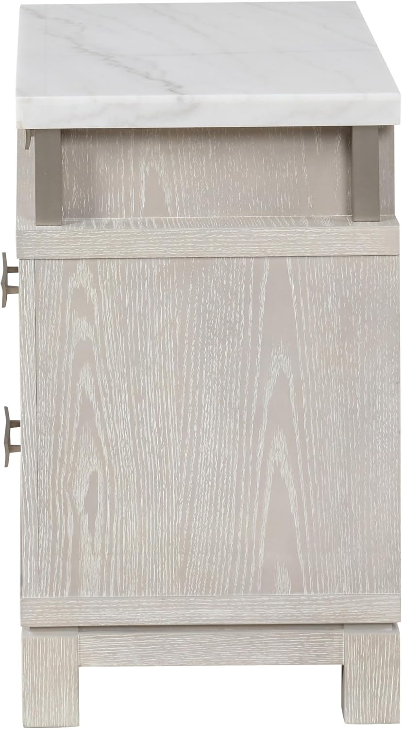 Furniture of America Bailer Modern Solid Wood 5-Piece Bedroom Set with LED on Headboard, Stainless Steal Posts and Marble Top on Nightstand, Box Spring Needed, King, Weathered Gray