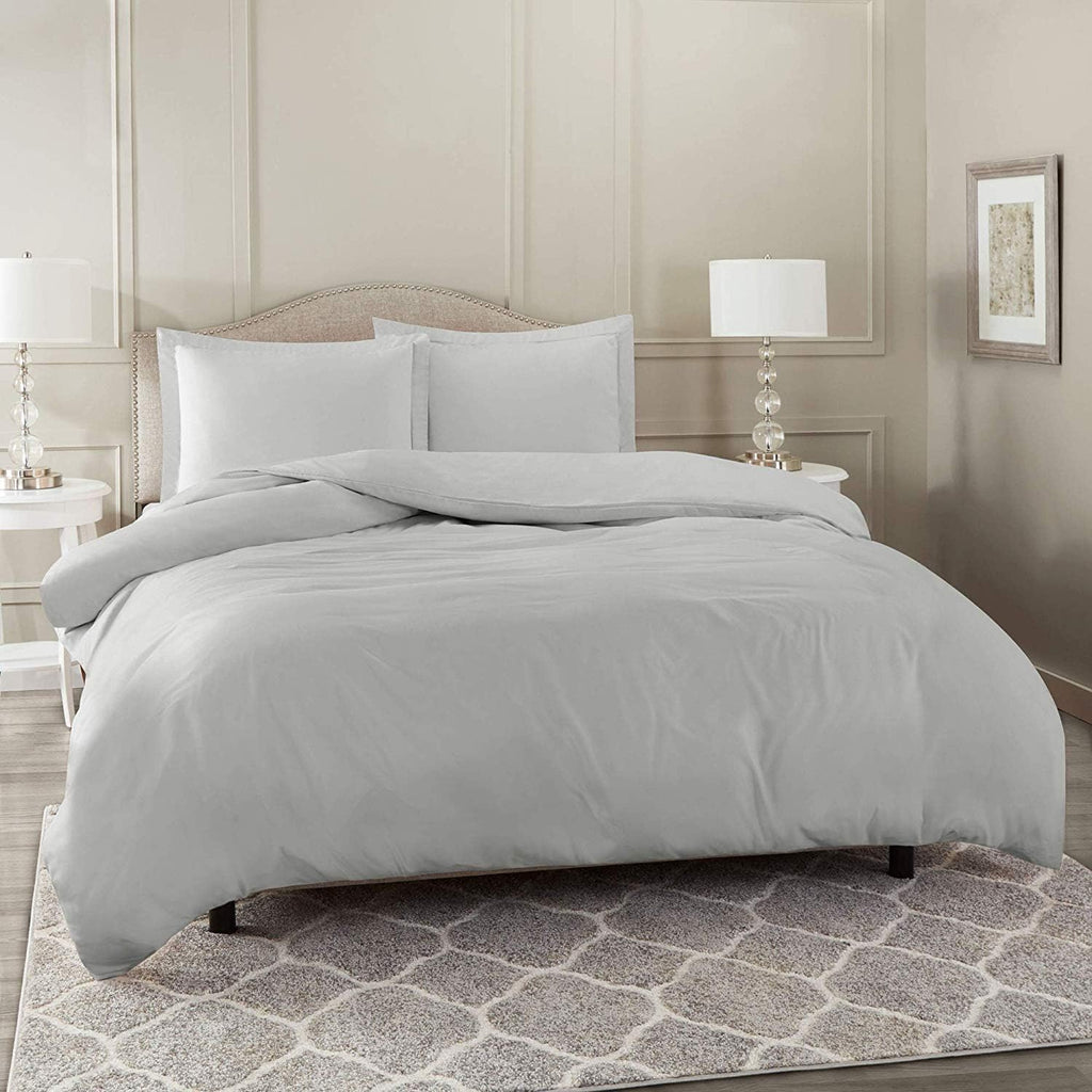 5 Piece Bed in a Bag Set 100% Egyptian Cotton 600 Thread Count Duvet Cover Pillow Shams & Fitted Sheet with Extra Deep Pocket Soft Bedding(Queen Size, Silver Grey)