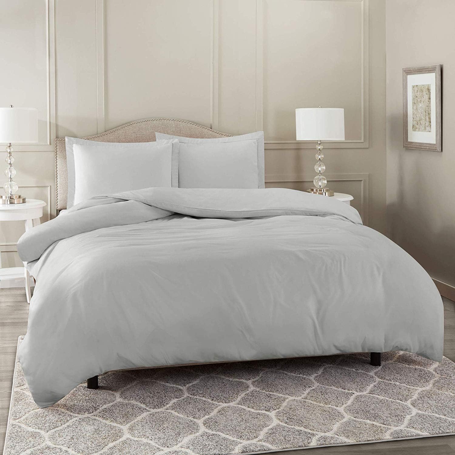 5 Piece Bed in a Bag Set 100% Egyptian Cotton 600 Thread Count Duvet Cover Pillow Shams & Fitted Sheet with Extra Deep Pocket Soft Bedding(Queen Size, Silver Grey)