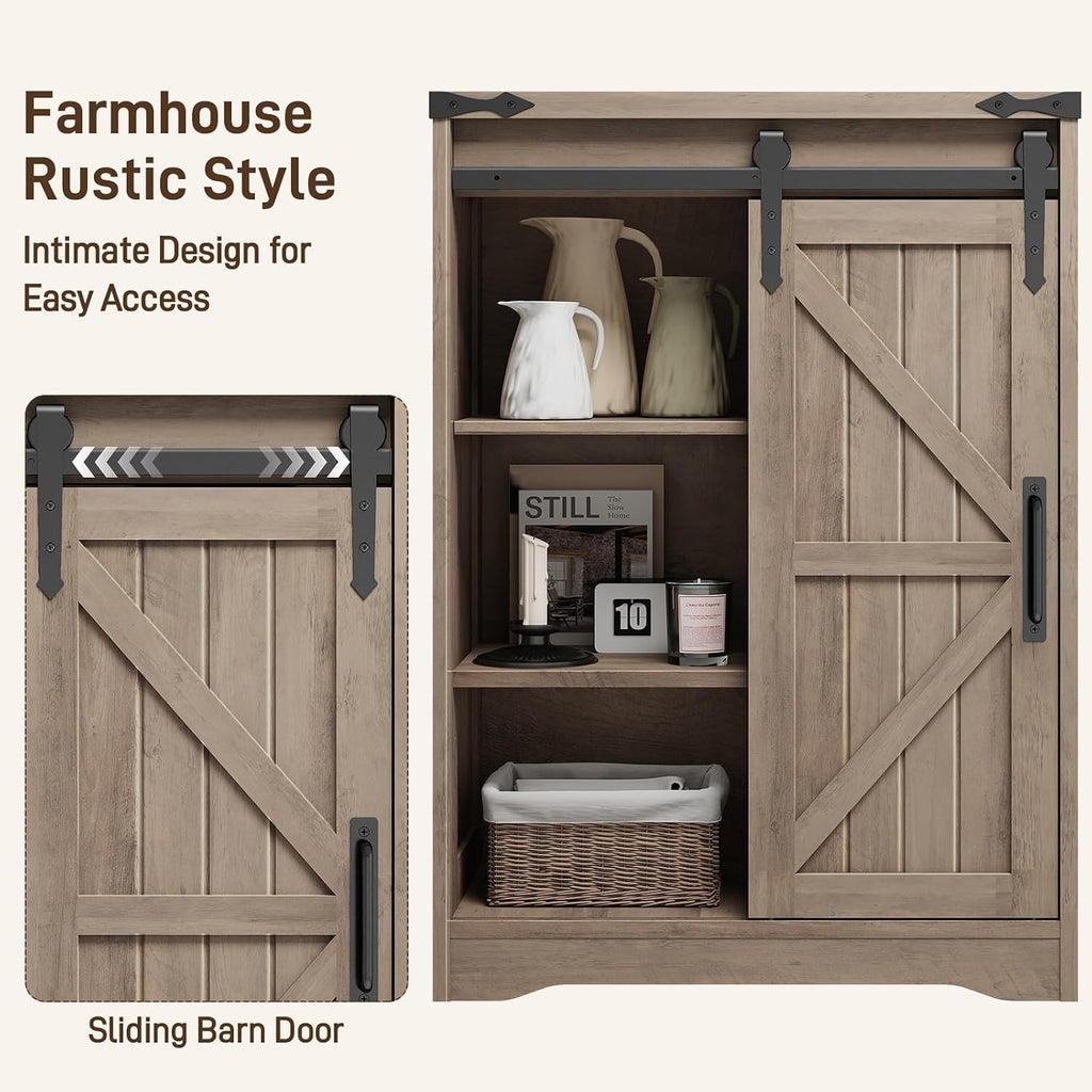 Halitaa Bathroom Farmhouse Storage Cabinet, Floor Cabinet with 4 Drawers, Bathroom Cabinet with Sliding Door, Rustic Storage Organizer for Kitchen, Living Room, Rustic Style, Grey
