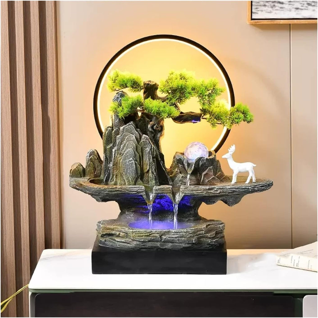Tabletop Water Fountain Tabletop Water Fountain Rock Falls Fountains Indoor Waterfall Fountain Tabletop Fountains Chinese Artificial Bonsai Interior Decorations with LED Light Indoor Fountain(Large)