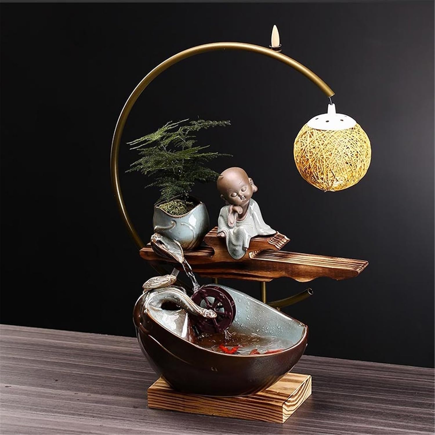 Tabletop Fountain Waterfall Fountain Ceramic Water Ornaments Chinese Landscape Home Decor