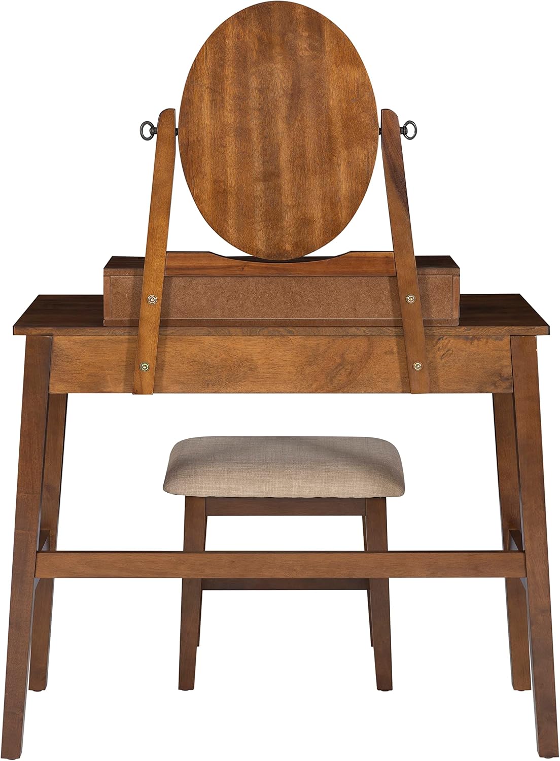 Linon MidCentury Walnut Upholstered Seat Beverly Vanity Set, Medium