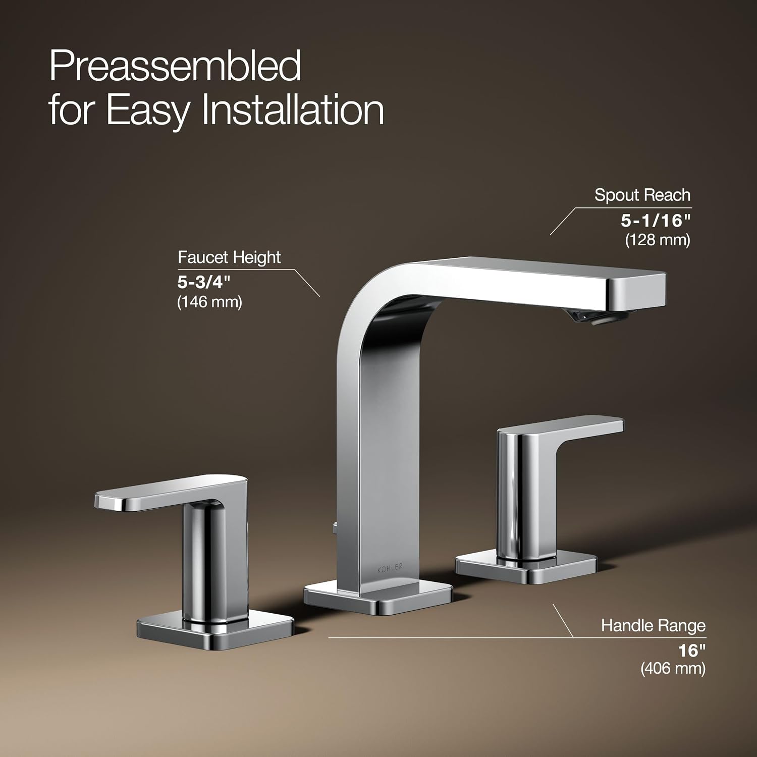 Kohler K-23484-4K-CP Parallel Widespread Bathroom Sink Faucet, 1.0 GPM, Lever Handles, Polished Chrome