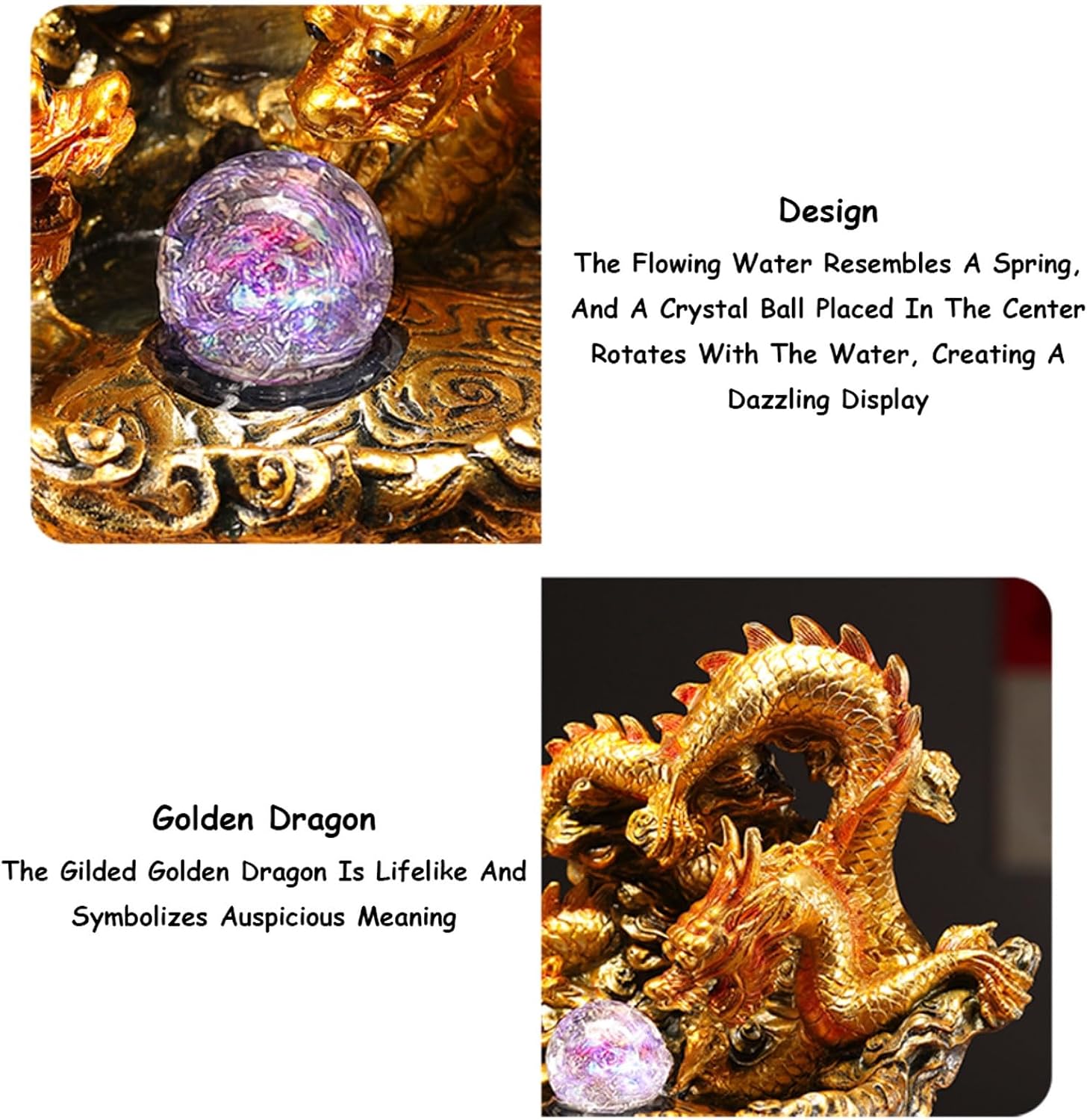 Lucky Dragon Statue Desktop Fountain Chinese Waterscape Decoration Indoor Waterfall Meditation Tabletop Water Fountain for Office Relaxing