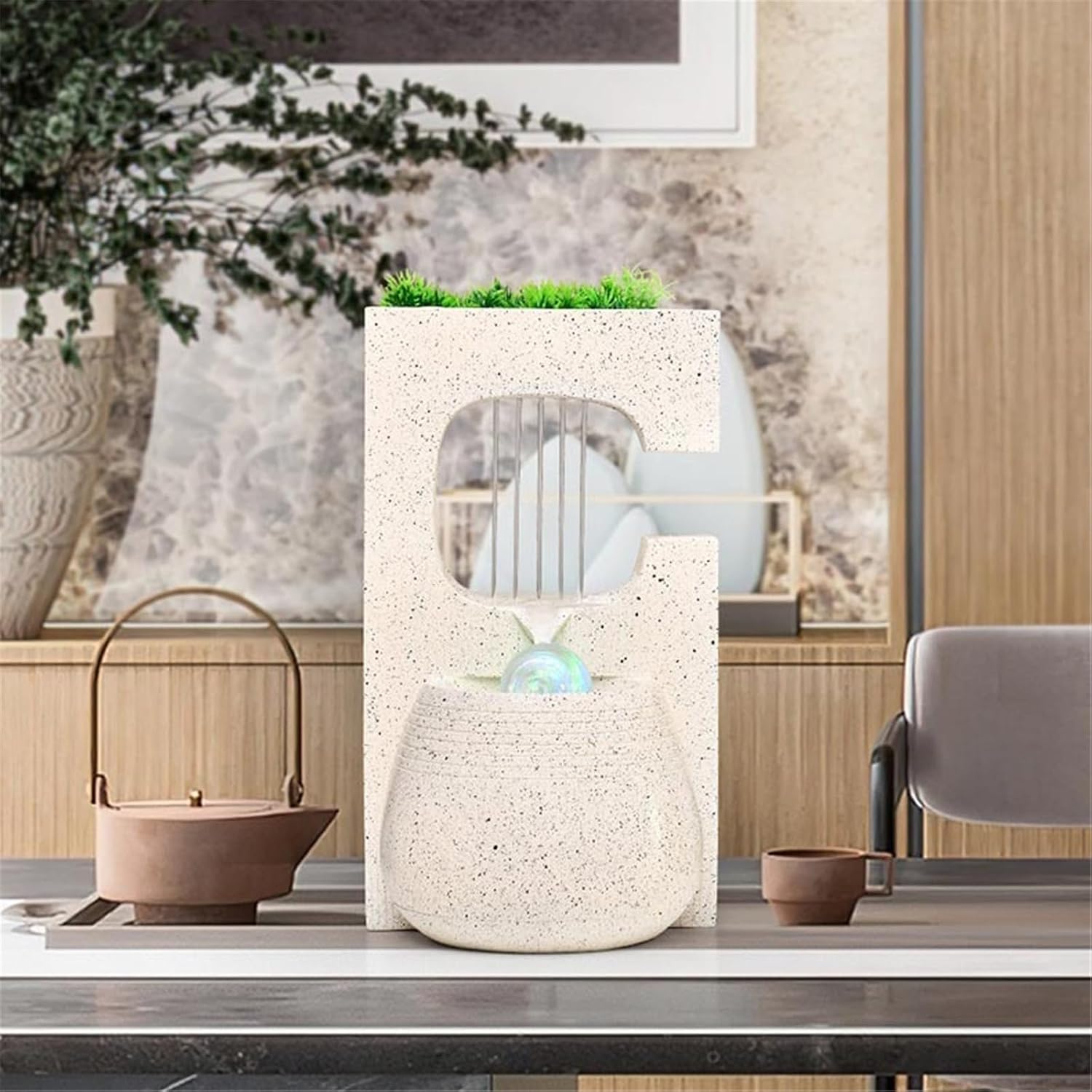 Tabletop Fountain Minimalist Tabletop Fountain Water Features Indoor Waterfall Fountains for Home Office Decoration(Beige)