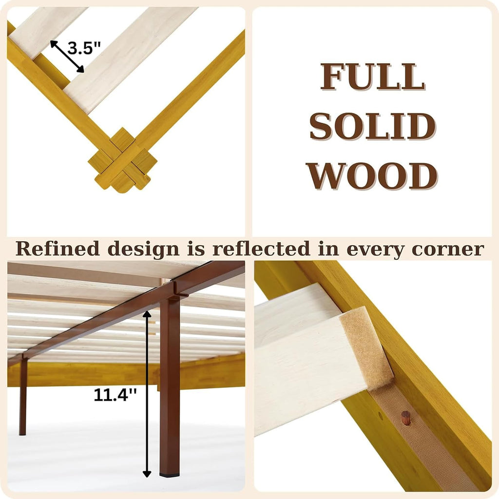 Bme Chalipa 14' Queen Bed Frame - Solid Wood Platform Bed - Japanese Joinery Bed Frame - Wood Slat Support - No Box Spring Needed - Easy Assembly - Minimalist & Modern Style, Golden Natural