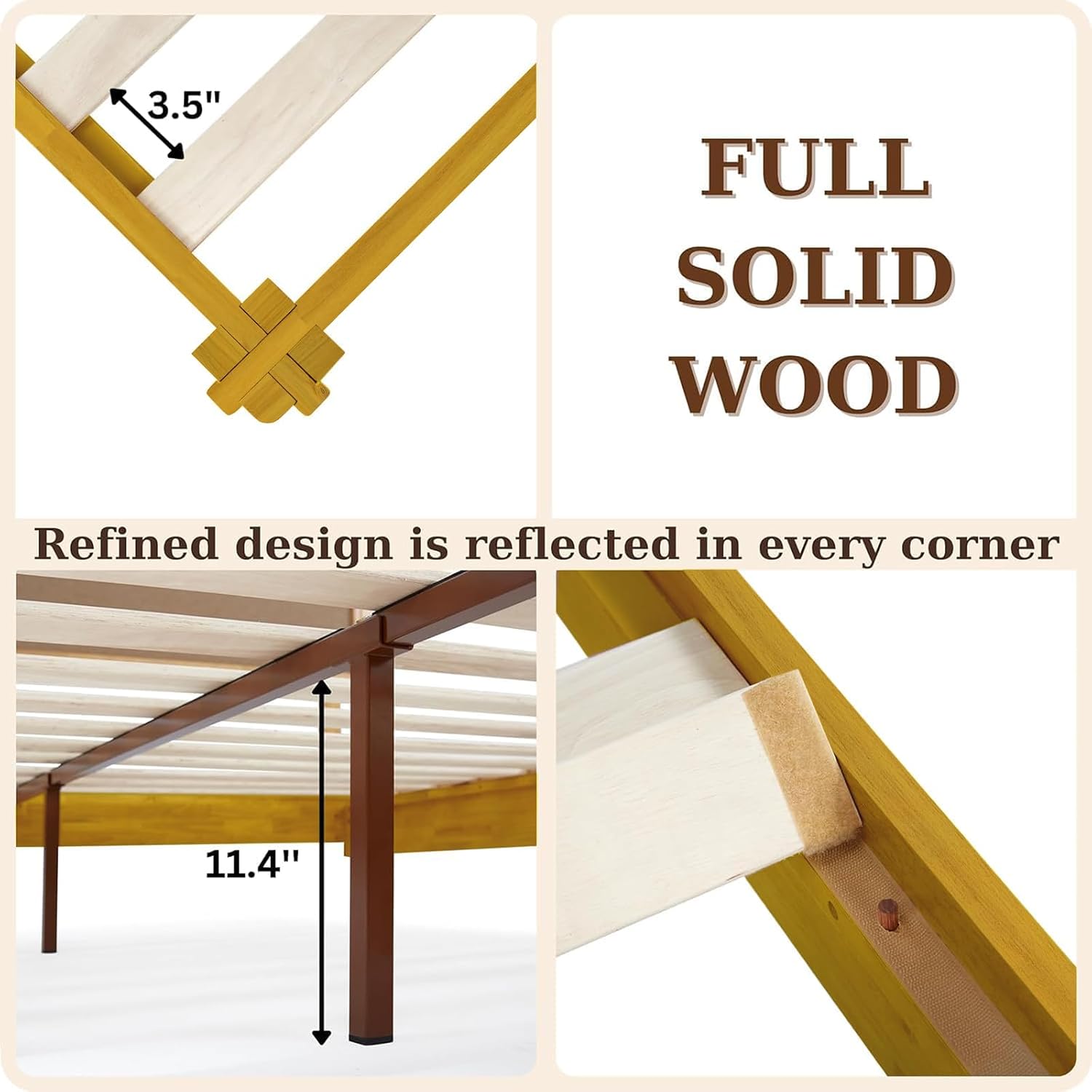 Bme Chalipa 14' Queen Bed Frame - Solid Wood Platform Bed - Japanese Joinery Bed Frame - Wood Slat Support - No Box Spring Needed - Easy Assembly - Minimalist & Modern Style, Golden Natural