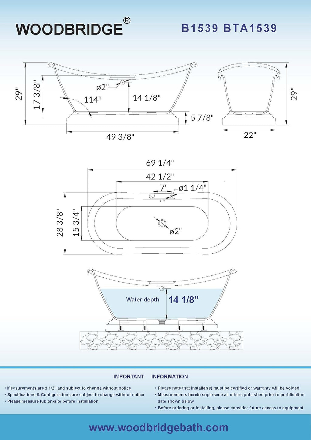 WOODBRIDGE 69 1/4' Acrylic Freestanding Bathtub Contemporary Soaking Tub, White Acrylic,Oil-Rubbed Bronze Drain/Overflow