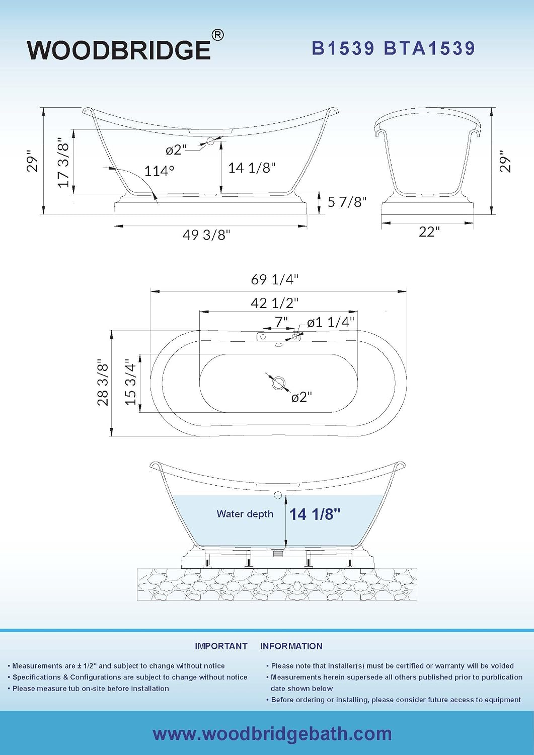 WOODBRIDGE 69 1/4' Acrylic Freestanding Bathtub Contemporary Soaking Tub, White Acrylic,Oil-Rubbed Bronze Drain/Overflow