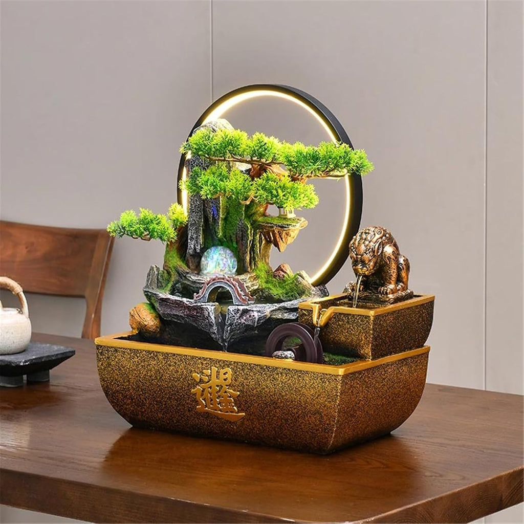 Indoor Fountain Living Tabletop Water Fountain, Resin Meditation,Desktop for Home Office Decor(Large)