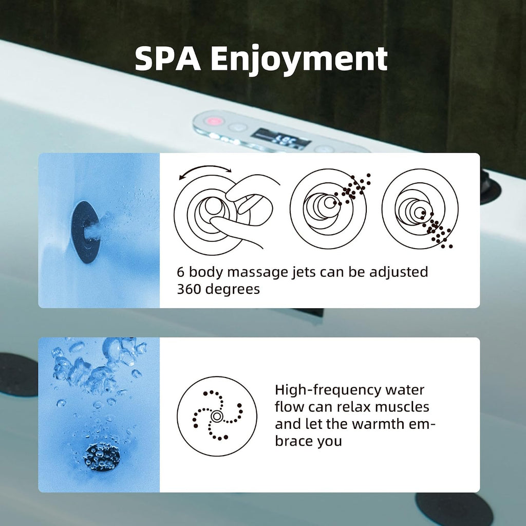 WOODBRIDGE 59' x 31-1/2' Whirlpool and Air Bath Heated Soaking Combination Tub with Adjustable Speed Air Blower and Display Control Panel, Matte Black Finish Trim and Drain Kit, BM100